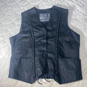 Women's XL Black Leather Motorcycle Vest, Harley Davidson, Lace up back, pockets